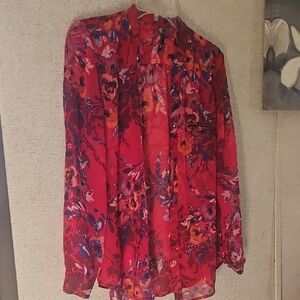 Kut from the Kloth Red Floral Sheer Blouse
